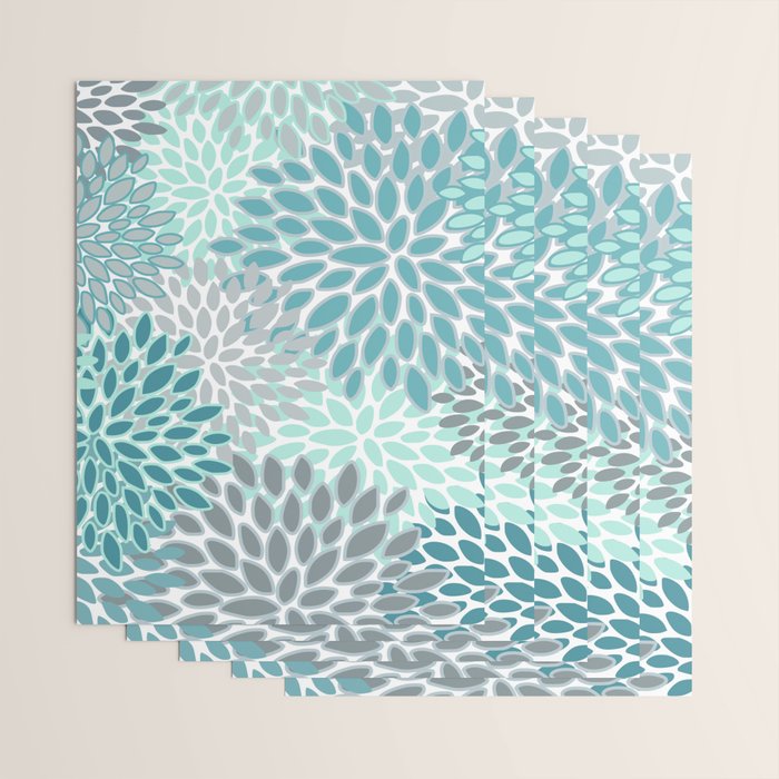 Modern, Floral Prints, Teal and Gray Wrapping Paper Gallery Image 3