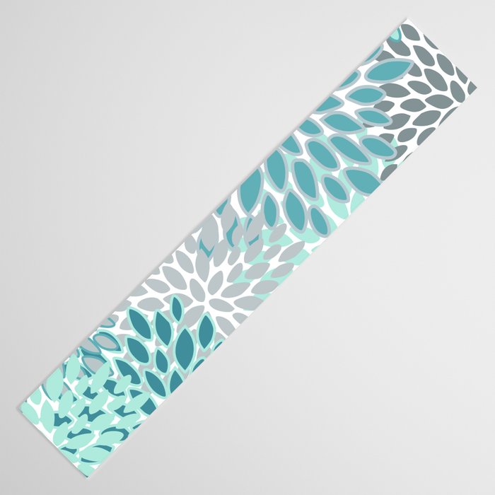 Modern, Floral Prints, Teal and Gray Table Runner Gallery Image 3