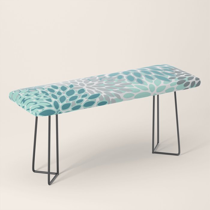 Modern, Floral Prints, Teal and Gray Bench Gallery Image 1