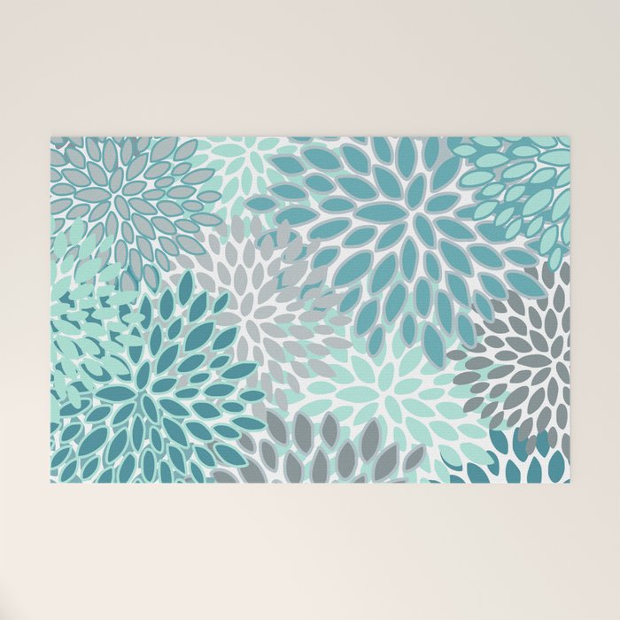Modern, Floral Prints, Teal and Gray Welcome Mat Gallery Image 1