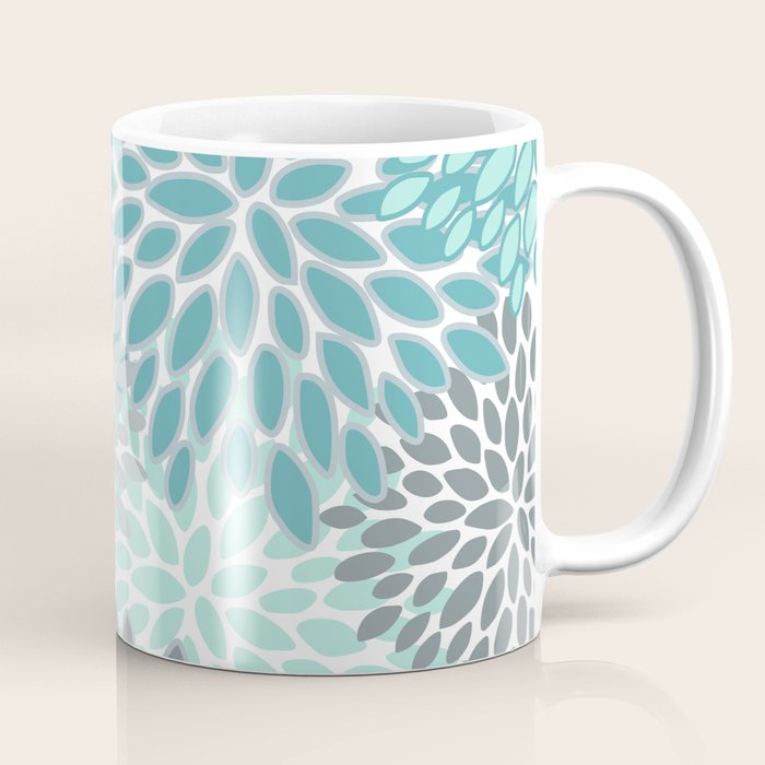 Modern, Floral Prints, Teal and Gray Coffee Mug Gallery Image 1
