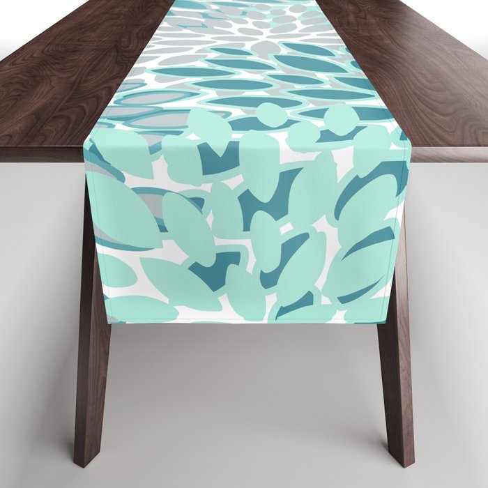 Modern, Floral Prints, Teal and Gray Table Runner Gallery Image 1