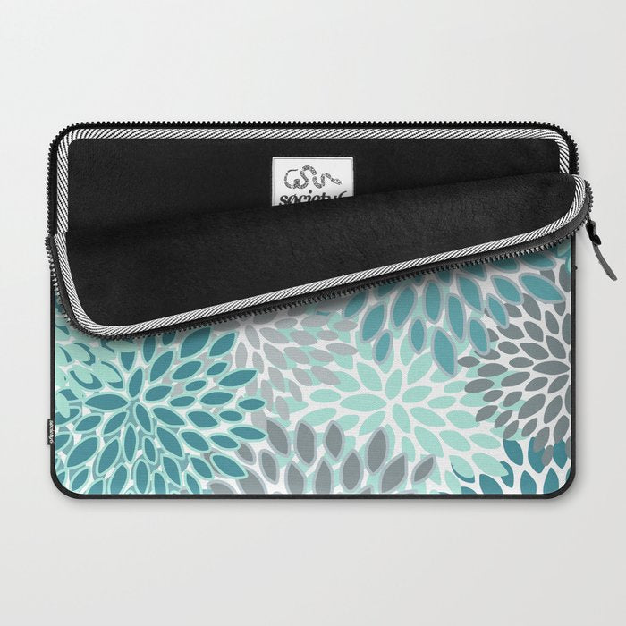 Modern, Floral Prints, Teal and Gray Laptop Sleeve Gallery Image 2