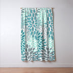 Modern, Floral Prints, Teal and Gray Window Curtain Gallery Image 3