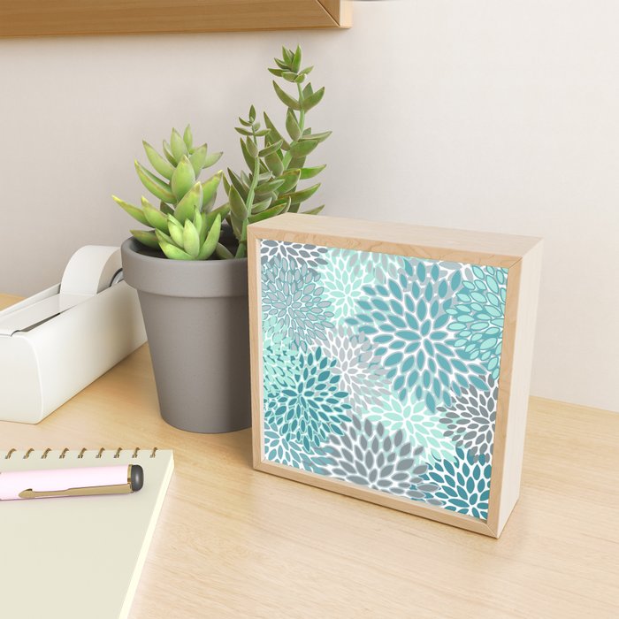 Modern, Floral Prints, Teal and Gray Mini Art Print Gallery Image 2