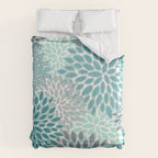 Modern, Floral Prints, Teal and Gray Comforter Gallery Image 6