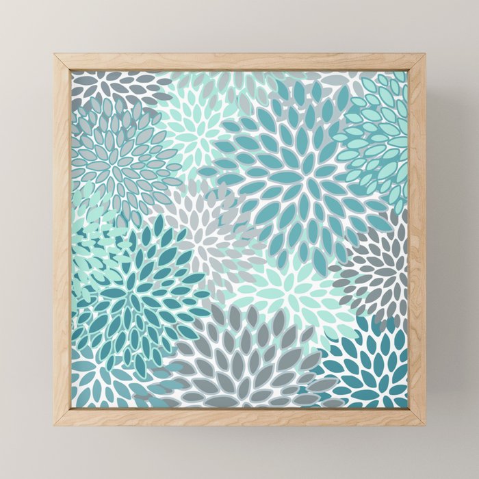 Modern, Floral Prints, Teal and Gray Mini Art Print Gallery Image 1