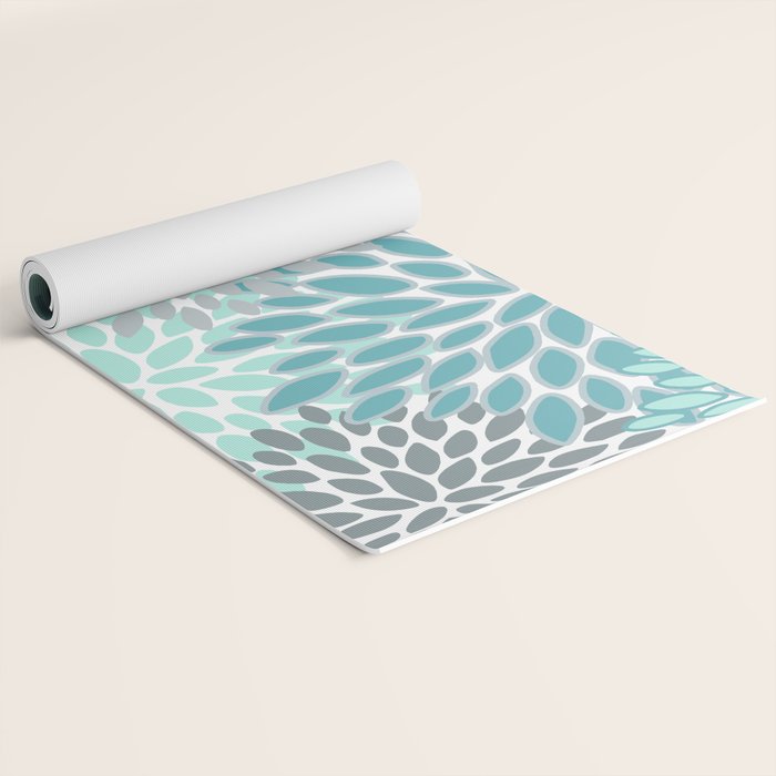 Modern, Floral Prints, Teal and Gray Yoga Mat Gallery Image 2