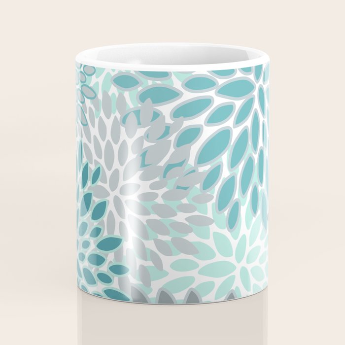 Modern, Floral Prints, Teal and Gray Coffee Mug Gallery Image 4