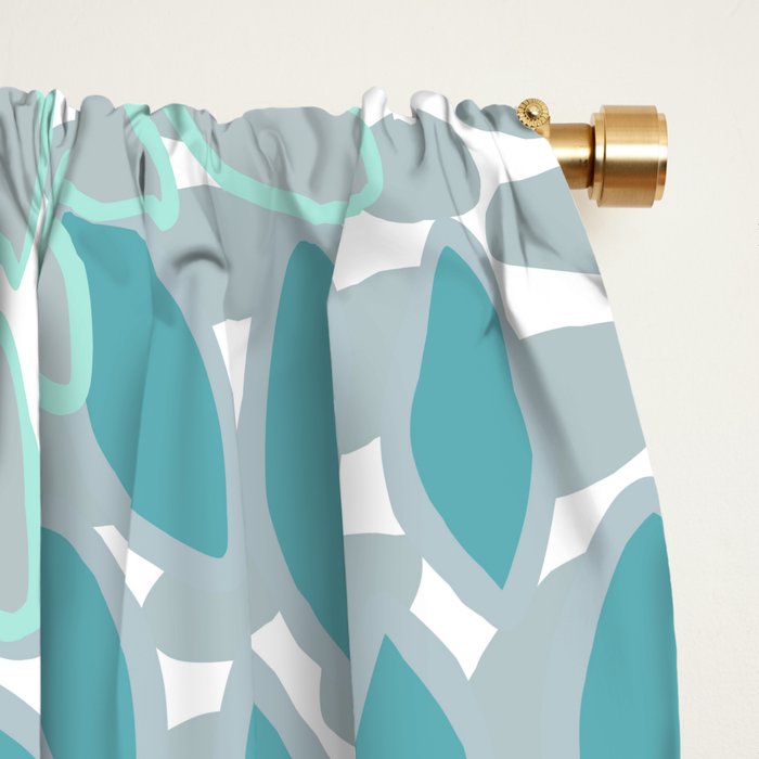 Modern, Floral Prints, Teal and Gray Window Curtain Gallery Image 2