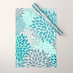 Modern, Floral Prints, Teal and Gray Wrapping Paper Gallery Image 1