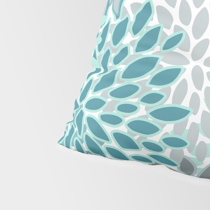 Modern, Floral Prints, Teal and Gray Pillow Sham Gallery Image 4