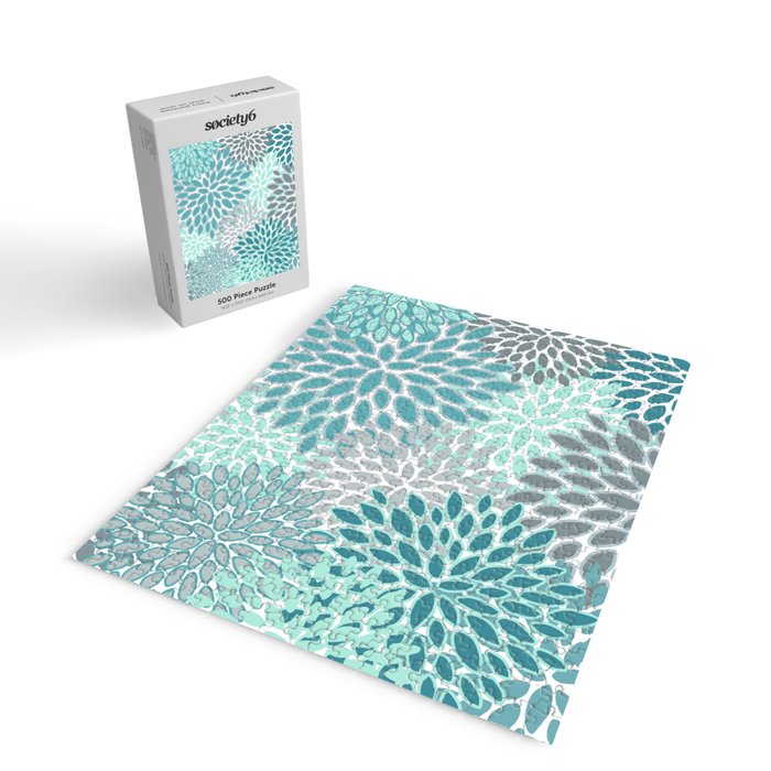 Modern, Floral Prints, Teal and Gray Jigsaw Puzzle Gallery Image 2