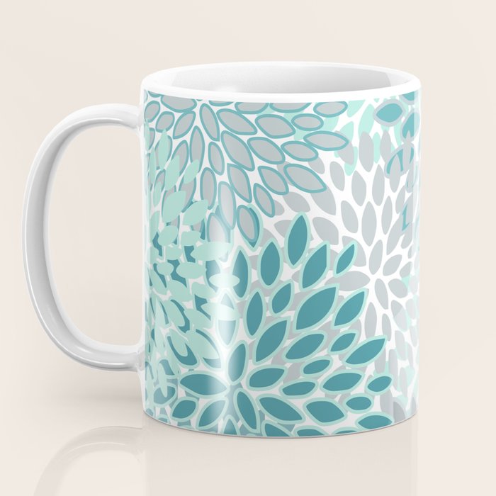 Modern, Floral Prints, Teal and Gray Coffee Mug Gallery Image 3