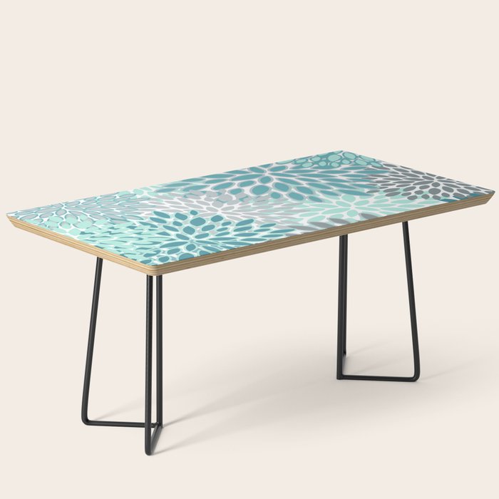 Modern, Floral Prints, Teal and Gray Coffee Table Gallery Image 1