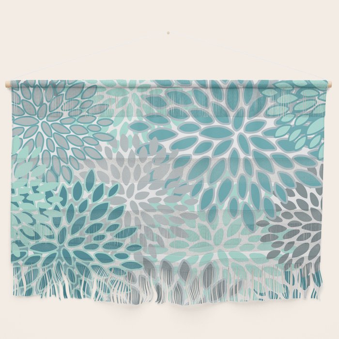 Modern, Floral Prints, Teal and Gray Wall Hanging Gallery Image 1