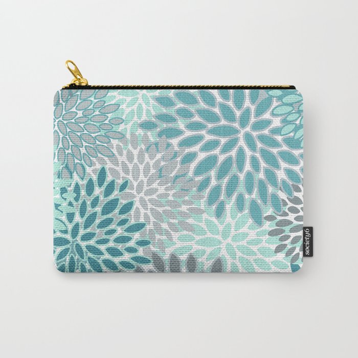 Modern, Floral Prints, Teal and Gray Carry All Pouch Gallery Image 1