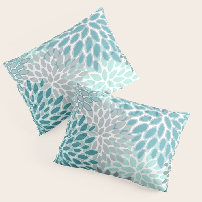 Modern, Floral Prints, Teal and Gray Pillow Sham Gallery Image 1