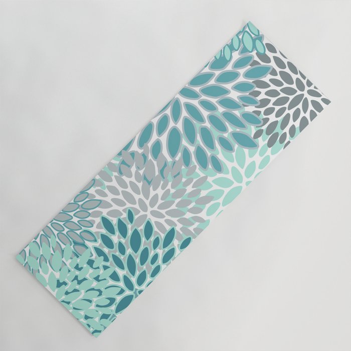 Modern, Floral Prints, Teal and Gray Yoga Mat Gallery Image 1