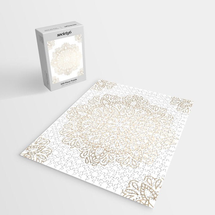 Mandala White Gold on Dark Gray Jigsaw Puzzle Gallery Image 2