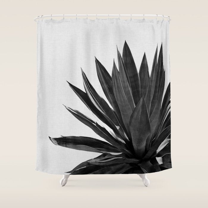 Agave Cactus Black & White Shower Curtain Gallery Image 1