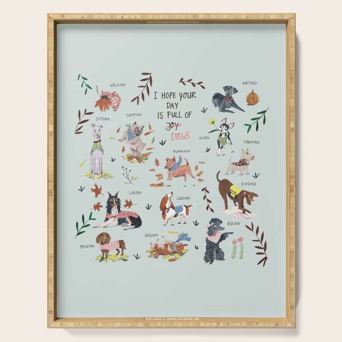 Dog lover person cute dogs breed pattern Serving Tray Gallery Image 1