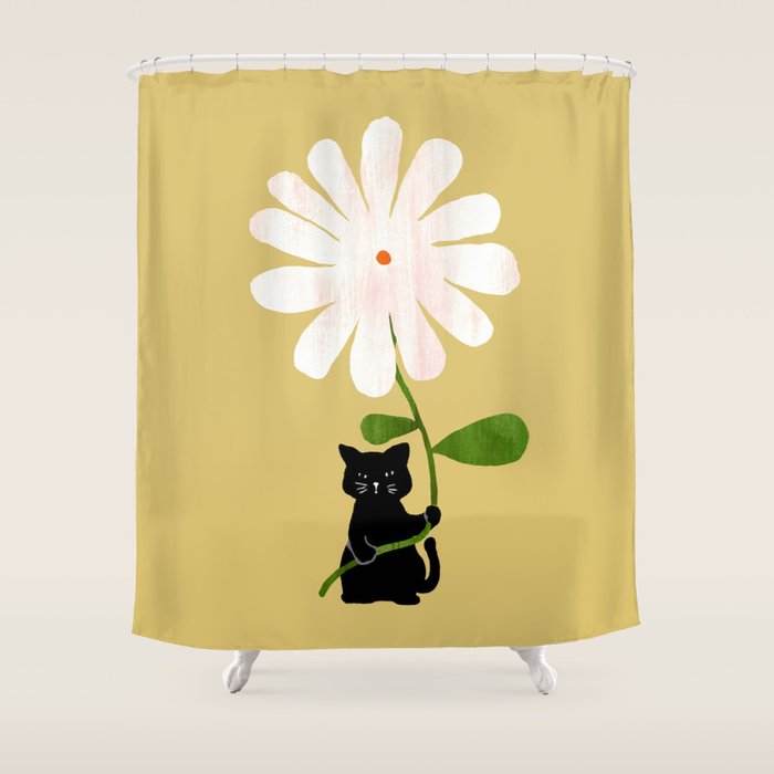 Cat with flower Shower Curtain Gallery Image 1