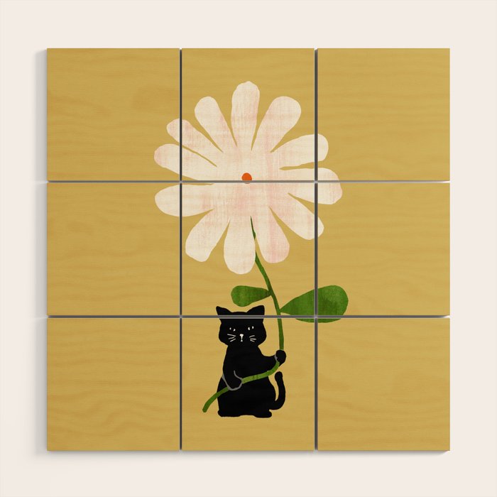 Cat with flower Wood Wall Art Gallery Image 1