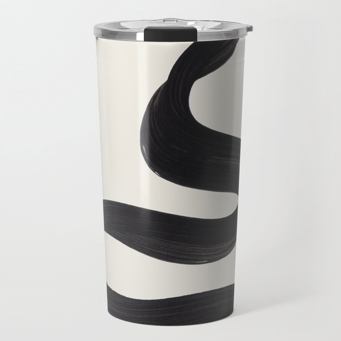 Minimalist Abstract Art Smoke Genie In The Lamp Mythical Magical Ink Art Black & White Travel Mug Gallery Image 1