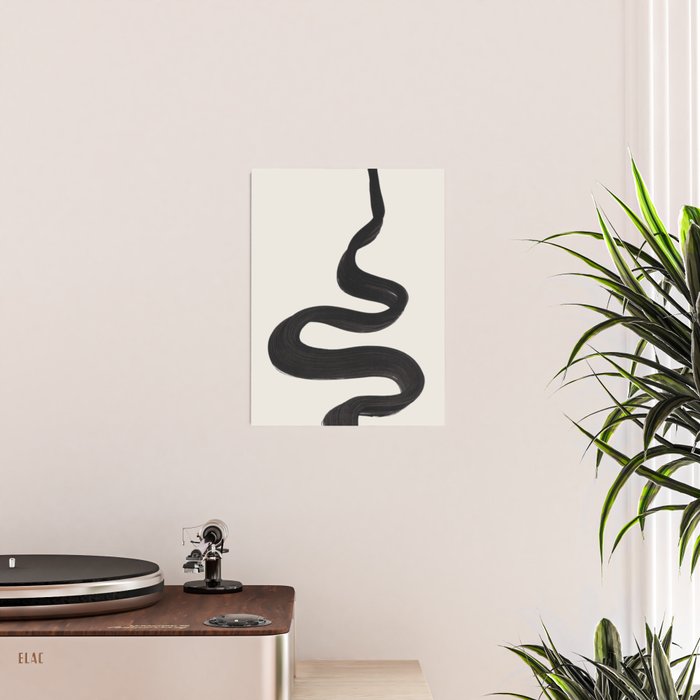 Minimalist Abstract Art Smoke Genie In The Lamp Mythical Magical Ink Art Black & White Poster Gallery Image 2