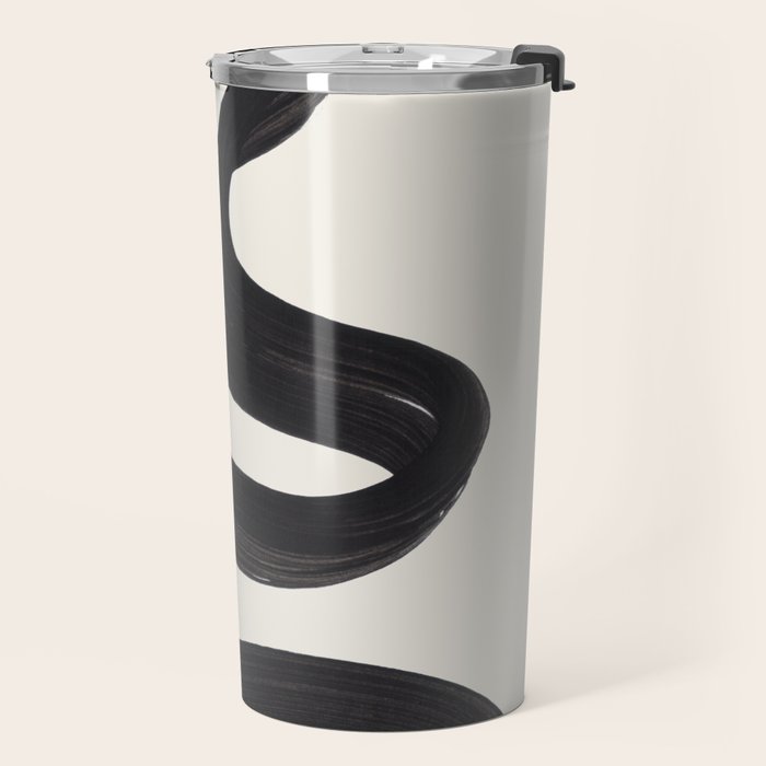Minimalist Abstract Art Smoke Genie In The Lamp Mythical Magical Ink Art Black & White Travel Mug Gallery Image 2