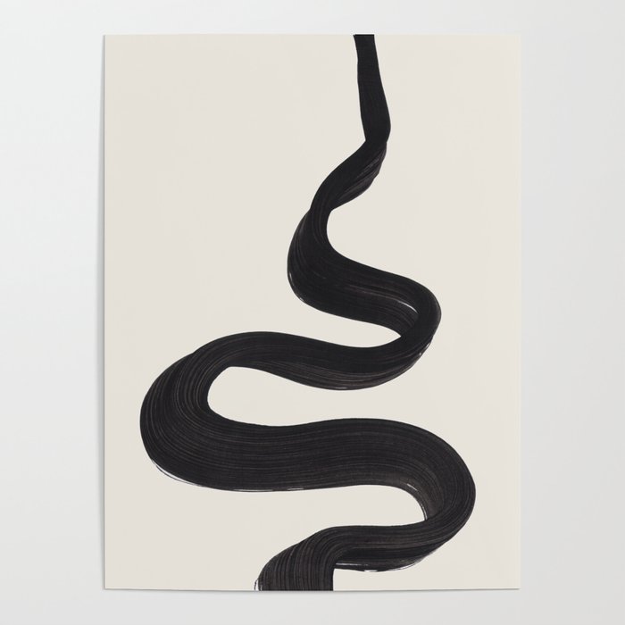 Minimalist Abstract Art Smoke Genie In The Lamp Mythical Magical Ink Art Black & White Poster Gallery Image 4