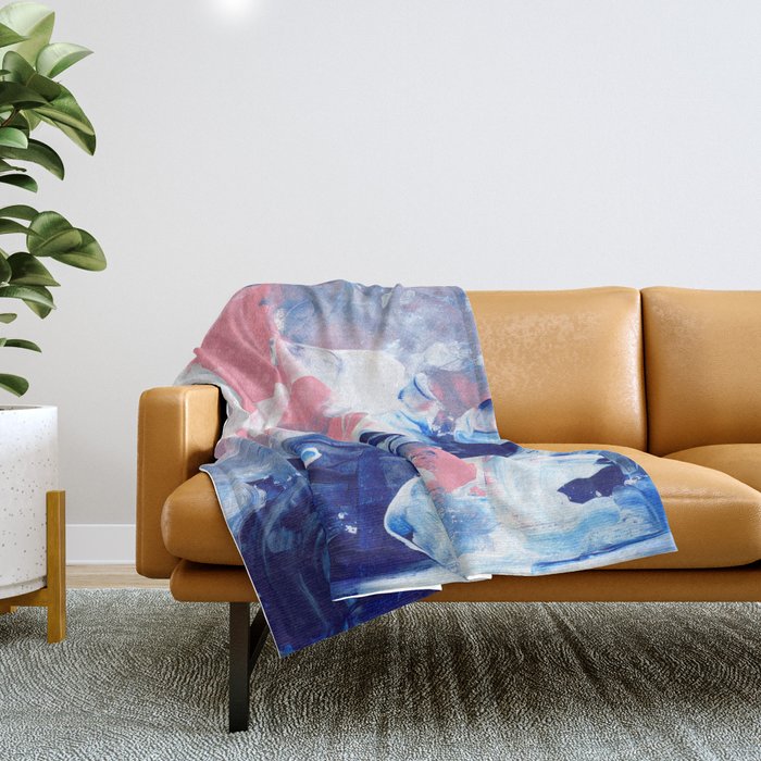 Ejaaz Haniff Abstract Acrylic Palette Knife Painting Blue Pink: 'Summer Storm' Throw Blanket Gallery Image 1