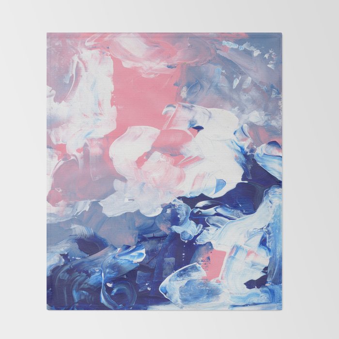 Ejaaz Haniff Abstract Acrylic Palette Knife Painting Blue Pink: 'Summer Storm' Throw Blanket Gallery Image 2