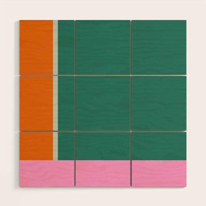 Color Block in Green and Orange Wood Wall Art Gallery Image 1