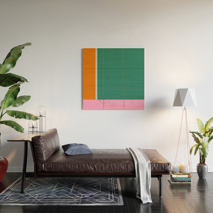 Color Block in Green and Orange Wood Wall Art Gallery Image 2