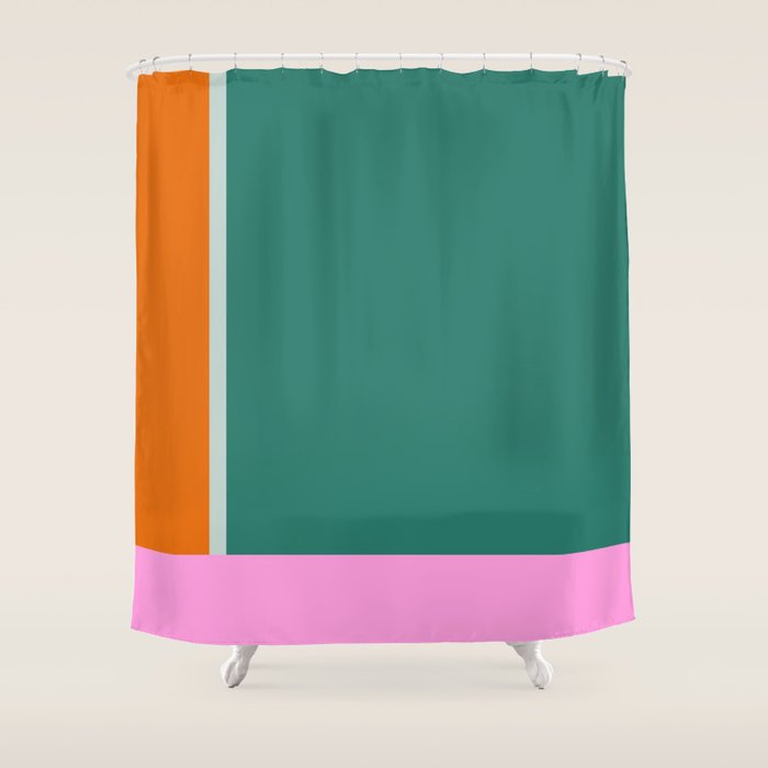 Color Block in Green and Orange Shower Curtain Gallery Image 1