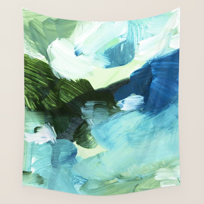 bluegreen brushstrokes Wall Tapestry Gallery Image 4