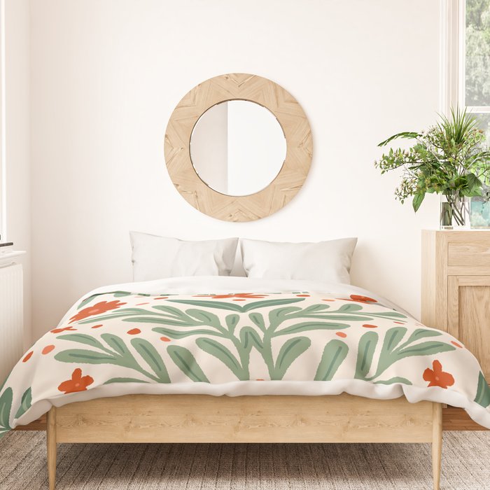 Branches and flowers -  red and green Duvet Cover Gallery Image 3