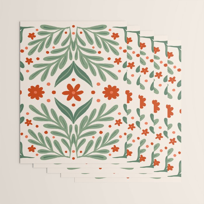 Branches and flowers -  red and green Wrapping Paper Gallery Image 3