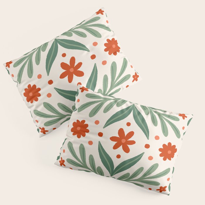 Branches and flowers -  red and green Pillow Sham Gallery Image 3