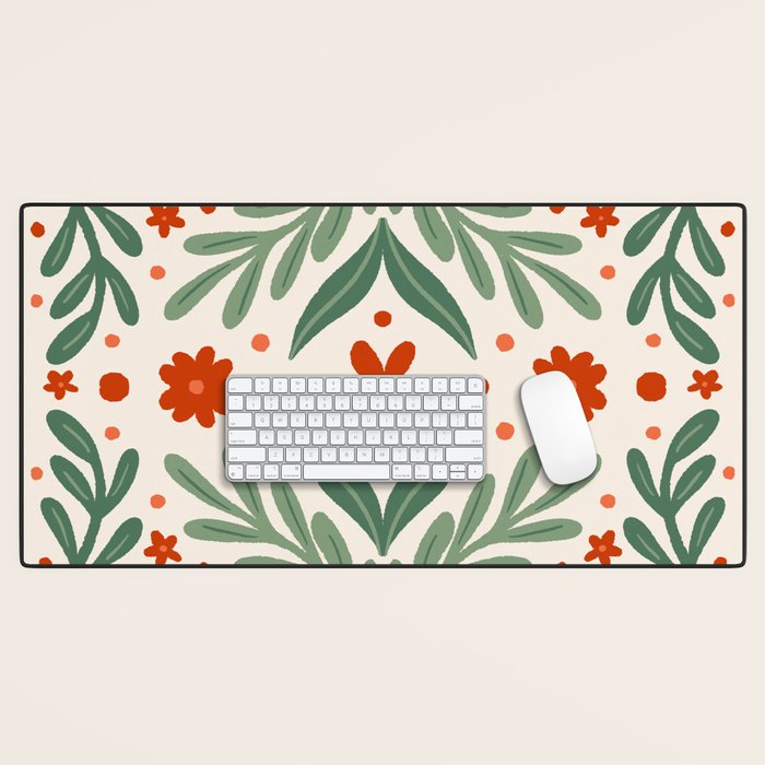 Branches and flowers -  red and green Desk Mat Gallery Image 1