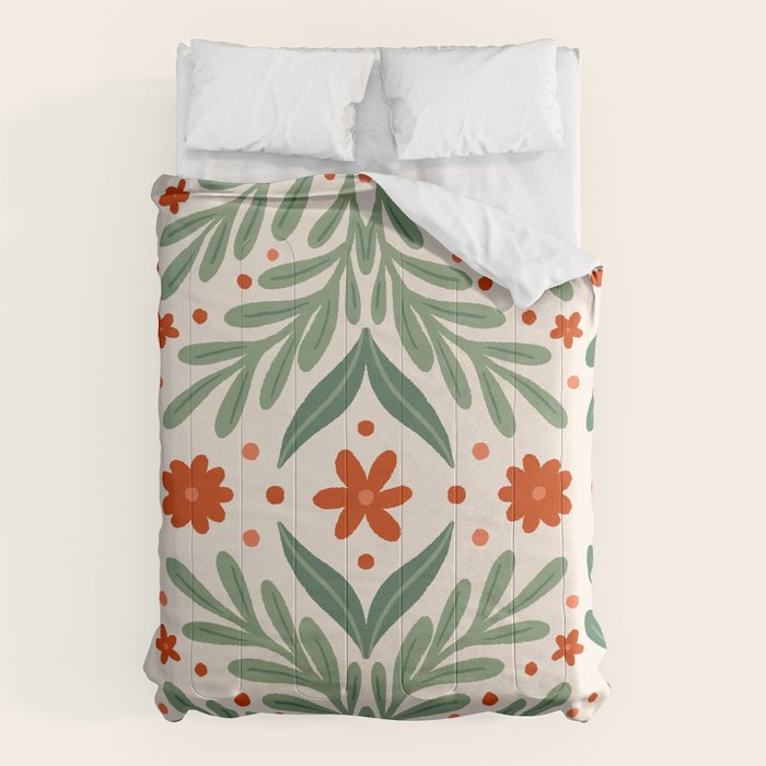 Branches and flowers -  red and green Comforter Gallery Image 1