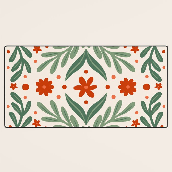Branches and flowers -  red and green Desk Mat Gallery Image 3