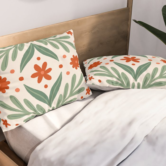 Branches and flowers -  red and green Pillow Sham Gallery Image 2