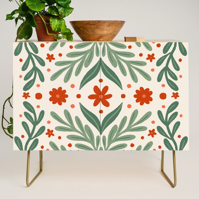 Branches and flowers -  red and green Credenza Gallery Image 1