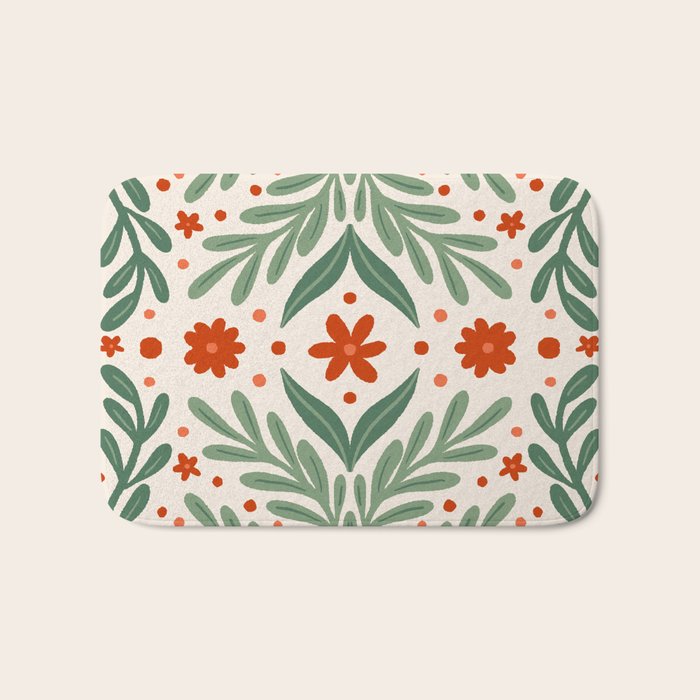 Branches and flowers -  red and green Bath Mat Gallery Image 1