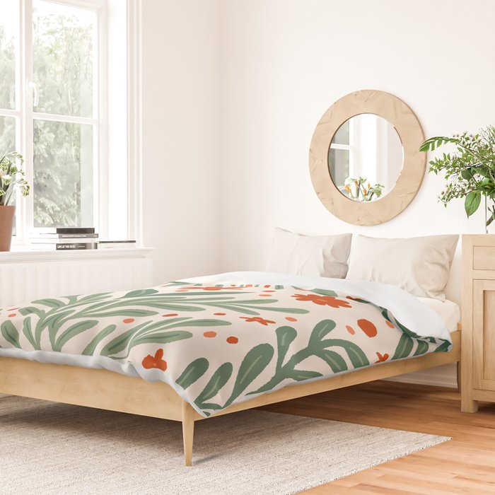 Branches and flowers -  red and green Duvet Cover Gallery Image 2