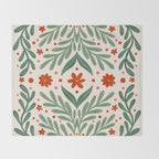 Branches and flowers -  red and green Throw Blanket Gallery Image 2