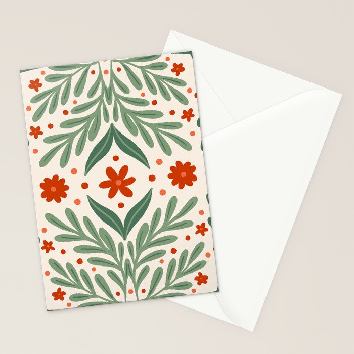 Branches and flowers -  red and green Stationery Card Gallery Image 2